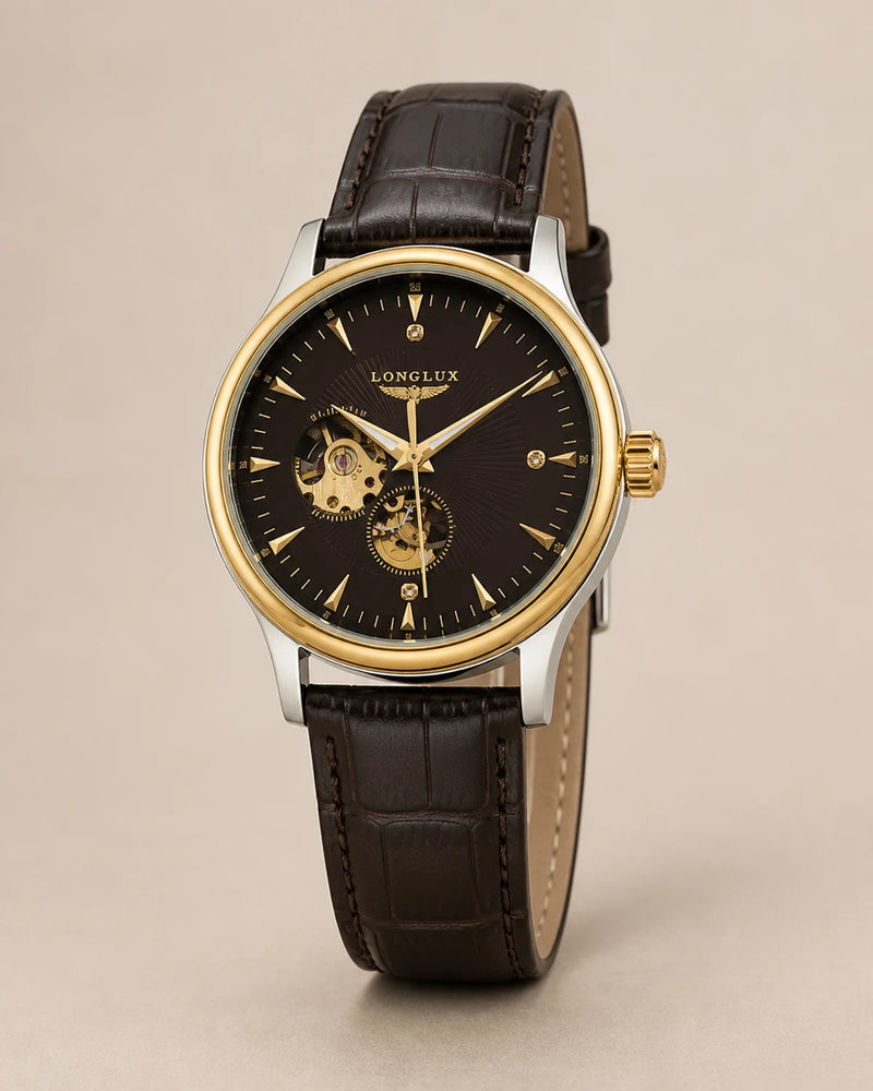 Relógio Masculino Automático Vittorio Black Gold em fotografia de produto isolado