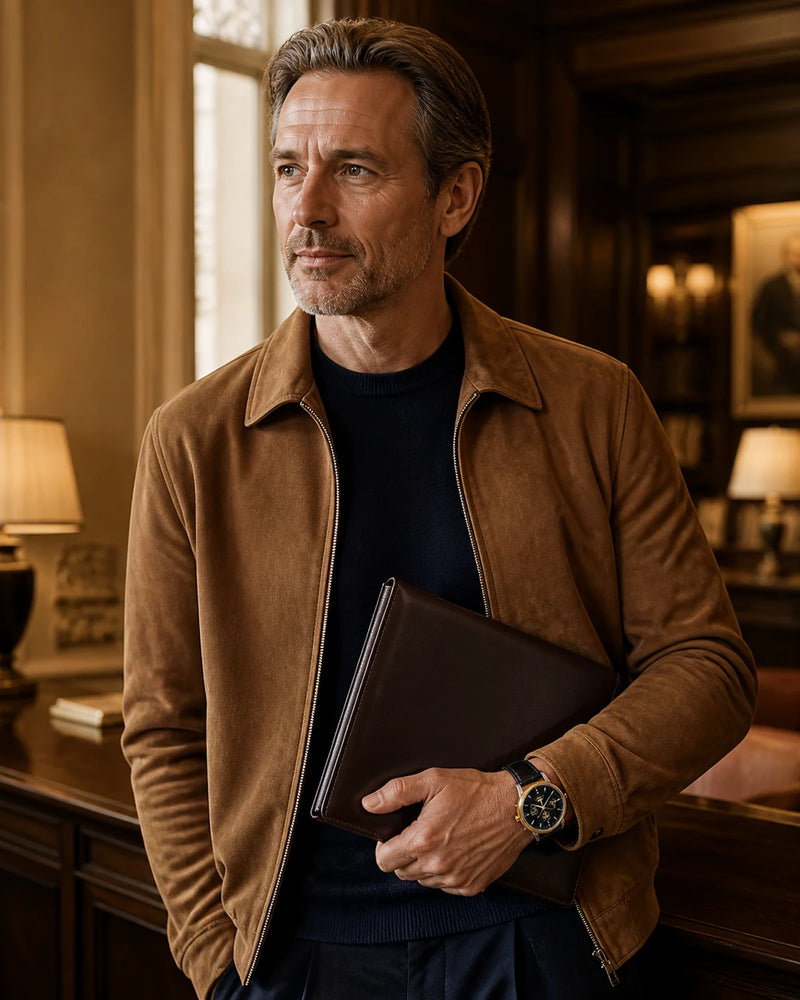 Homem 50+ usando o Relógio Masculino Automático Vittorio Black Gold em ambiente clássico