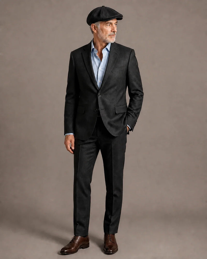 Boina Masculina Italiana 8 Gomos Fellini Black em look formal masculino