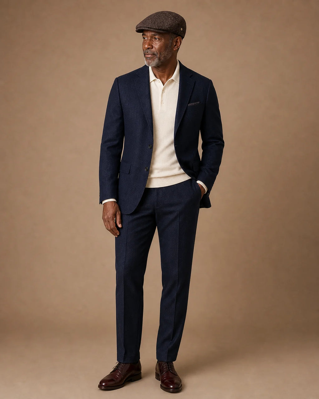 Look formal masculino com a Boina Masculina Inglesa Lã Tweed Dublin Coffee