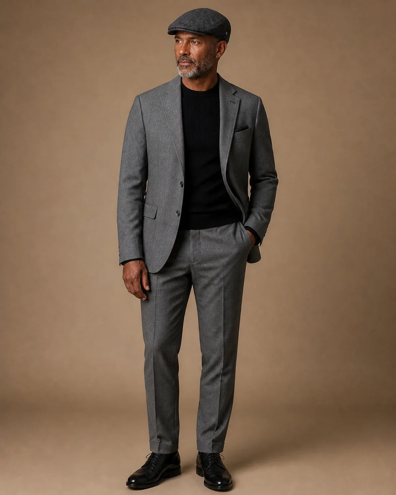 Look formal masculino com a Boina Masculina Inglesa Lã Tweed Dublin Dark Grey