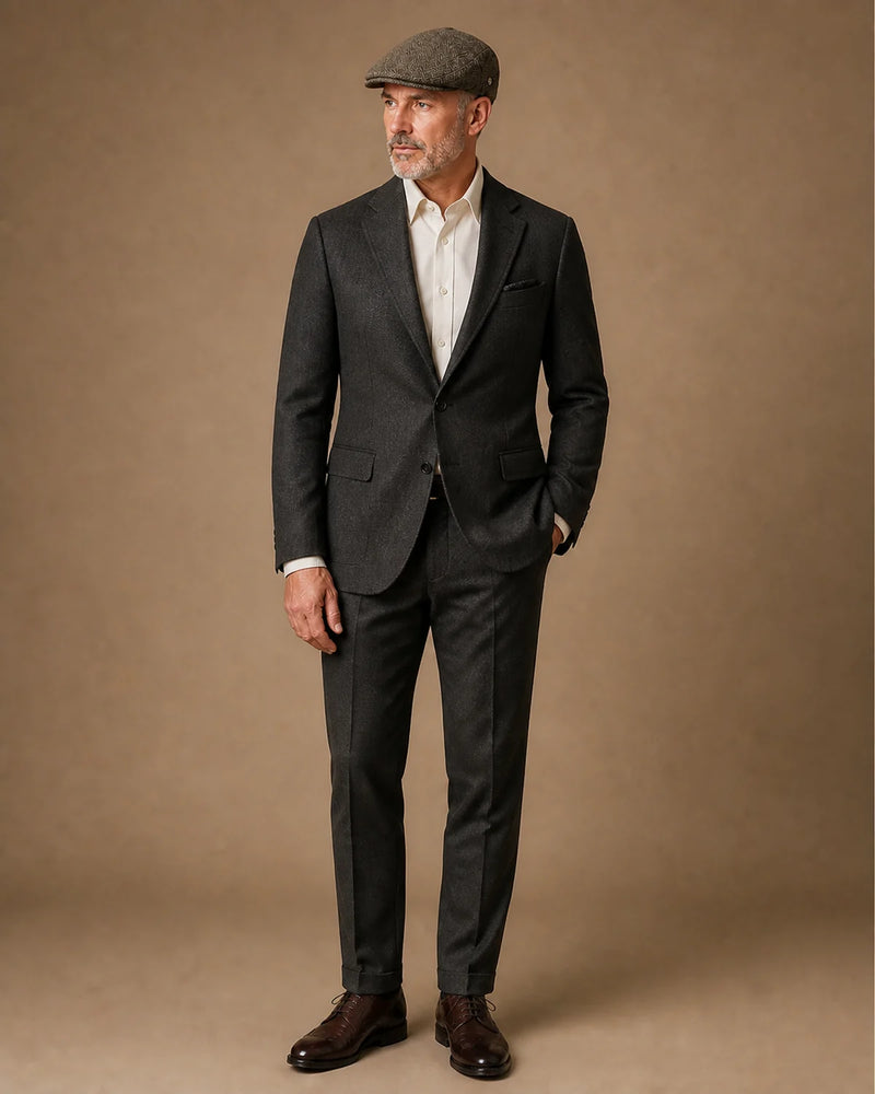Look formal masculino com a Boina Masculina Inglesa Lã Tweed Dublin Khaki