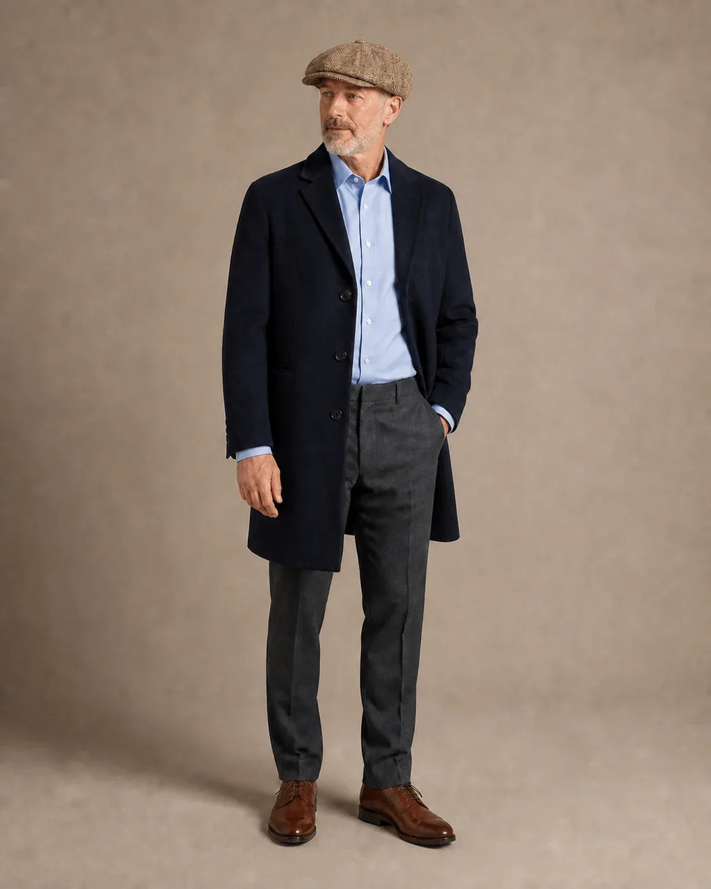 Look formal masculino com Boina Italiana Lã Tweed Galway Khaki