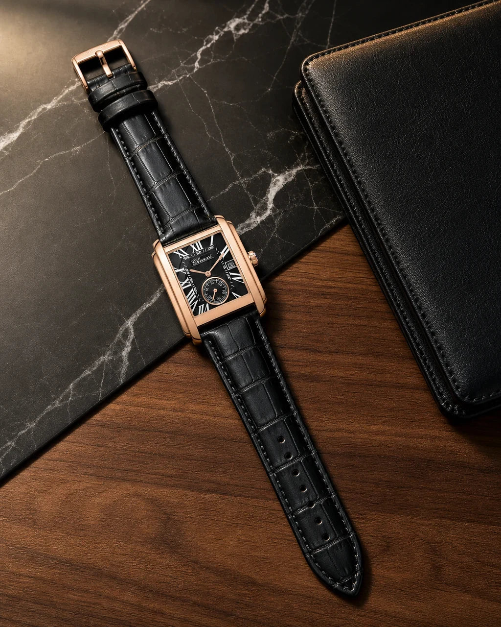 Relógio Masculino Quartz Windsor Rose Black em composição ambientada