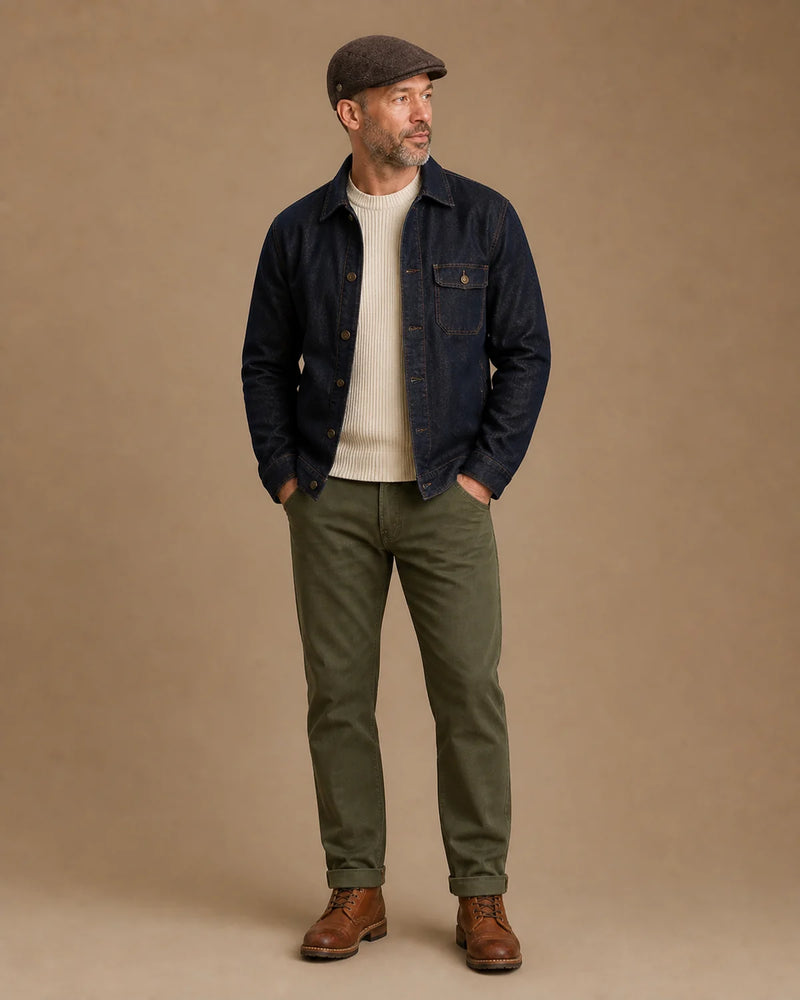 Look casual masculino com a Boina Masculina Inglesa Lã Tweed Dublin Coffee