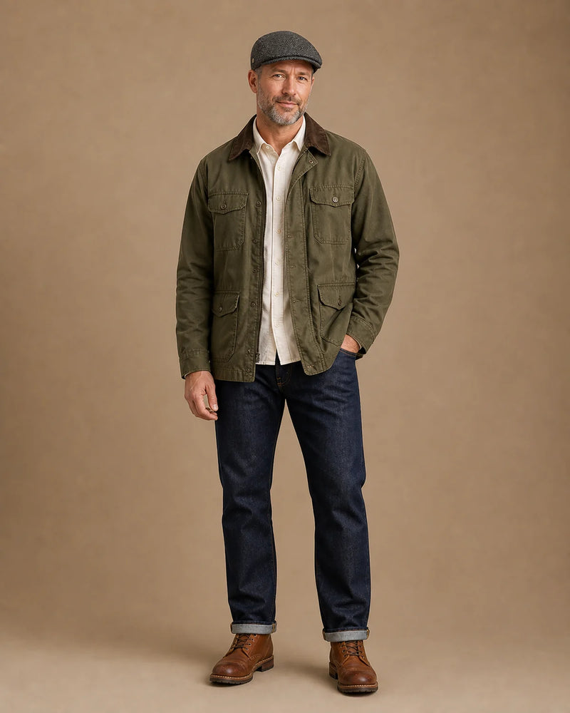 Look casual masculino com a Boina Masculina Inglesa Lã Tweed Dublin Dark Grey