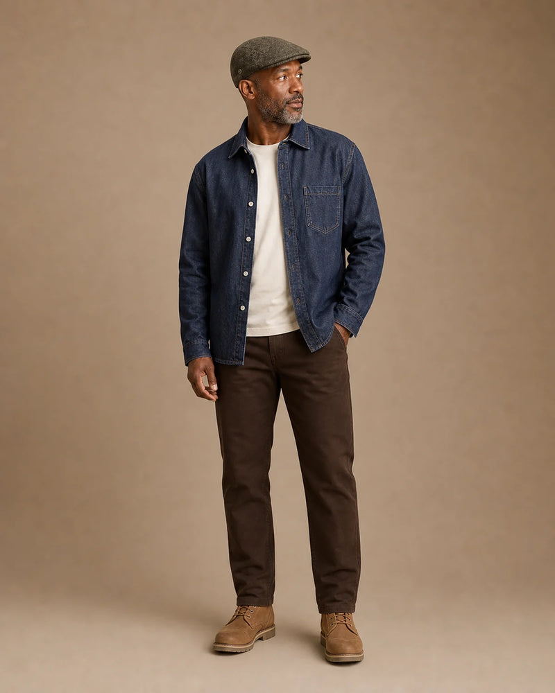Look casual masculino com a Boina Masculina Inglesa Lã Tweed Dublin Khaki