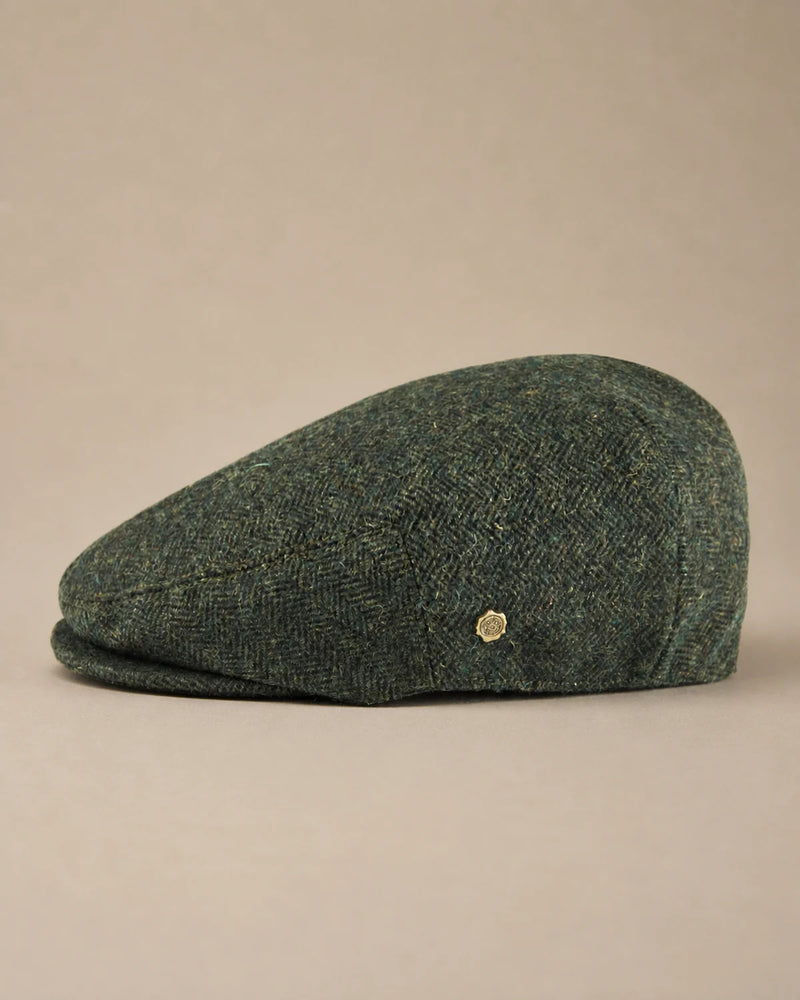 Vista lateral da Boina Dublin Army Green em lã tweed