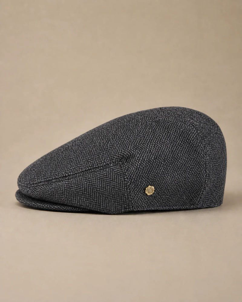 Vista lateral da Boina Masculina Inglesa Lã Tweed Dublin Dark Grey