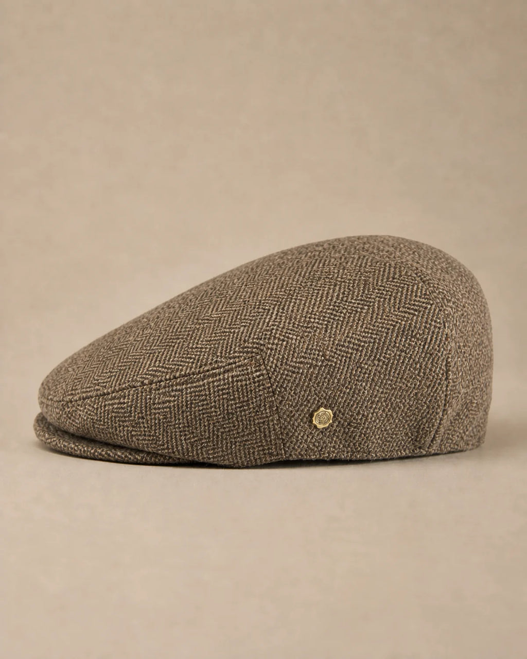 Vista lateral da Boina Masculina Inglesa Lã Tweed Dublin Khaki