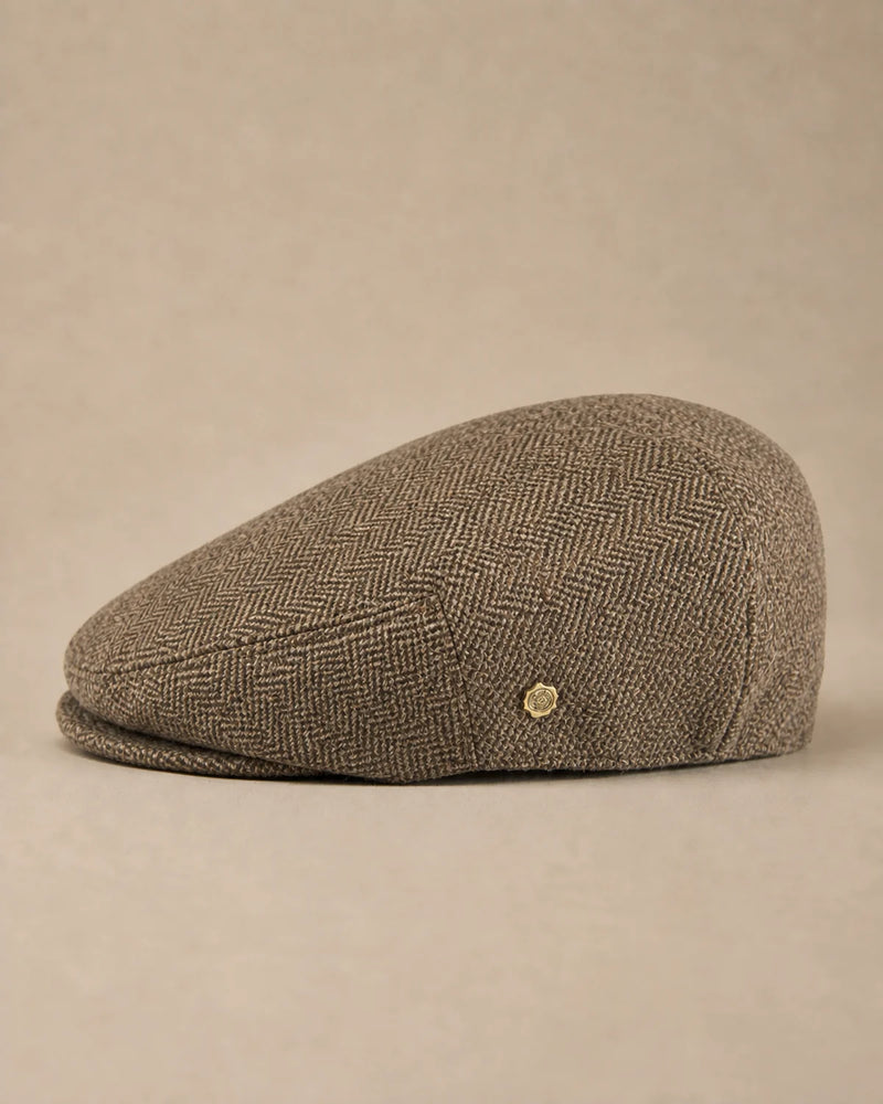 Vista lateral da Boina Masculina Inglesa Lã Tweed Dublin Khaki