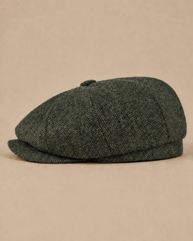 Boina Masculina Italiana Lã Tweed Galway Army Green vista lateral