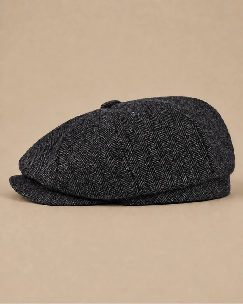 Boina Masculina Italiana Galway Black em tweed - vista lateral