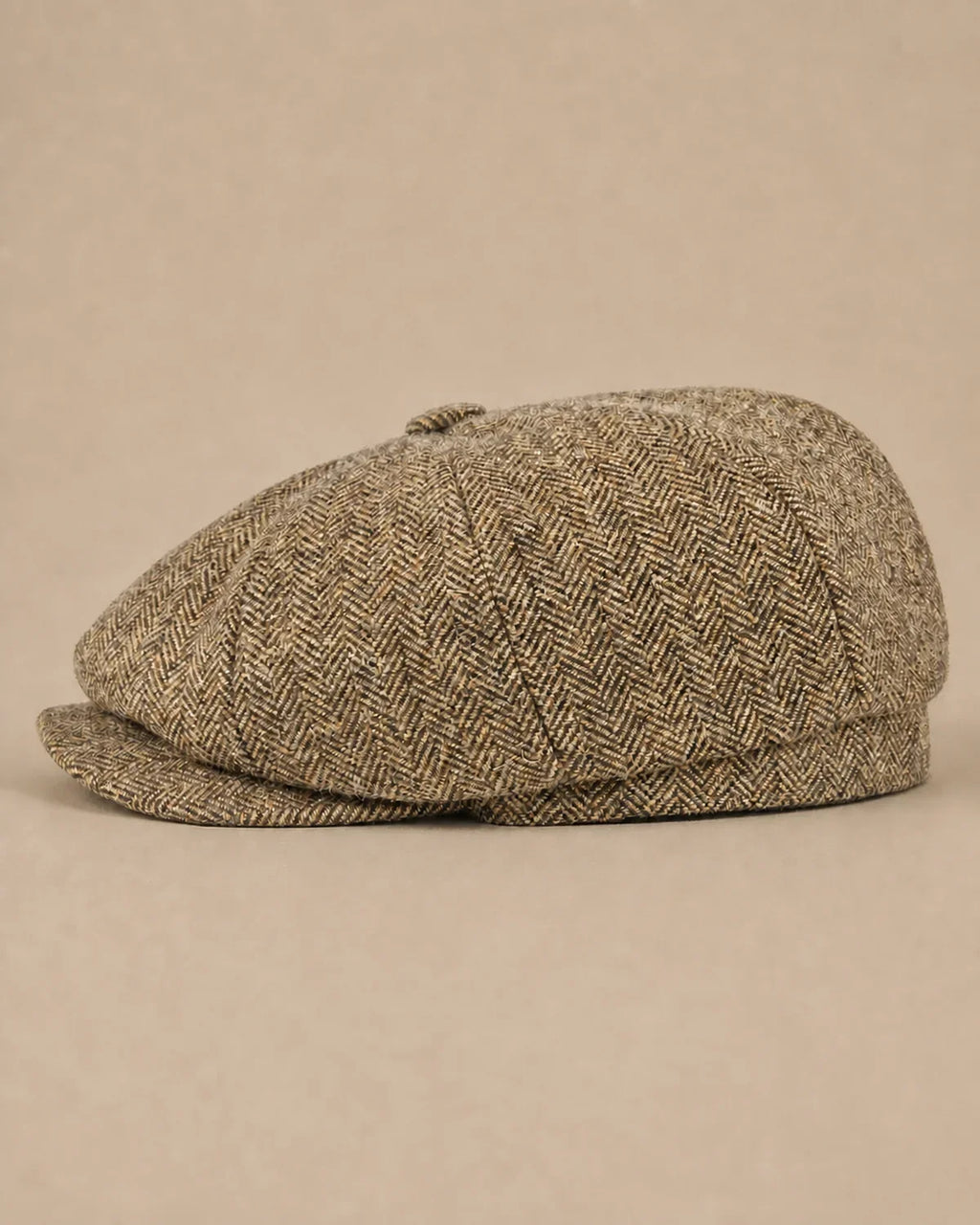 Vista lateral da Boina Masculina Italiana Lã Tweed Galway Khaki