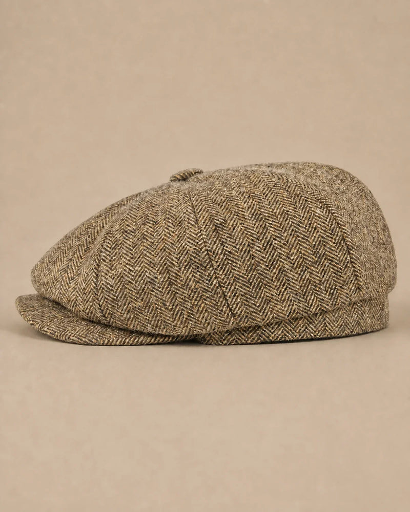 Vista lateral da Boina Masculina Italiana Lã Tweed Galway Khaki
