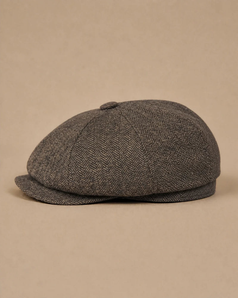 Boina Masculina Italiana Lã Tweed Galway Taupe vista lateral
