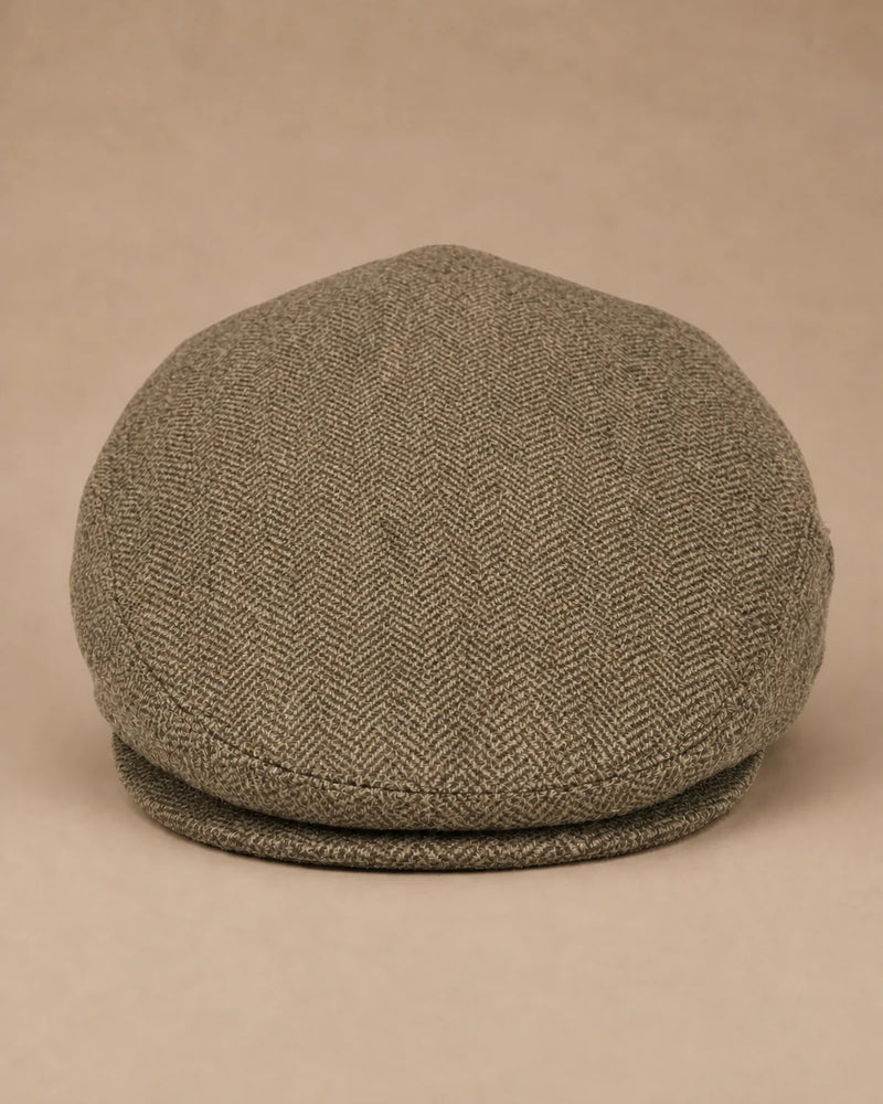 Vista frontal da Boina Masculina Inglesa Lã Tweed Dublin Khaki