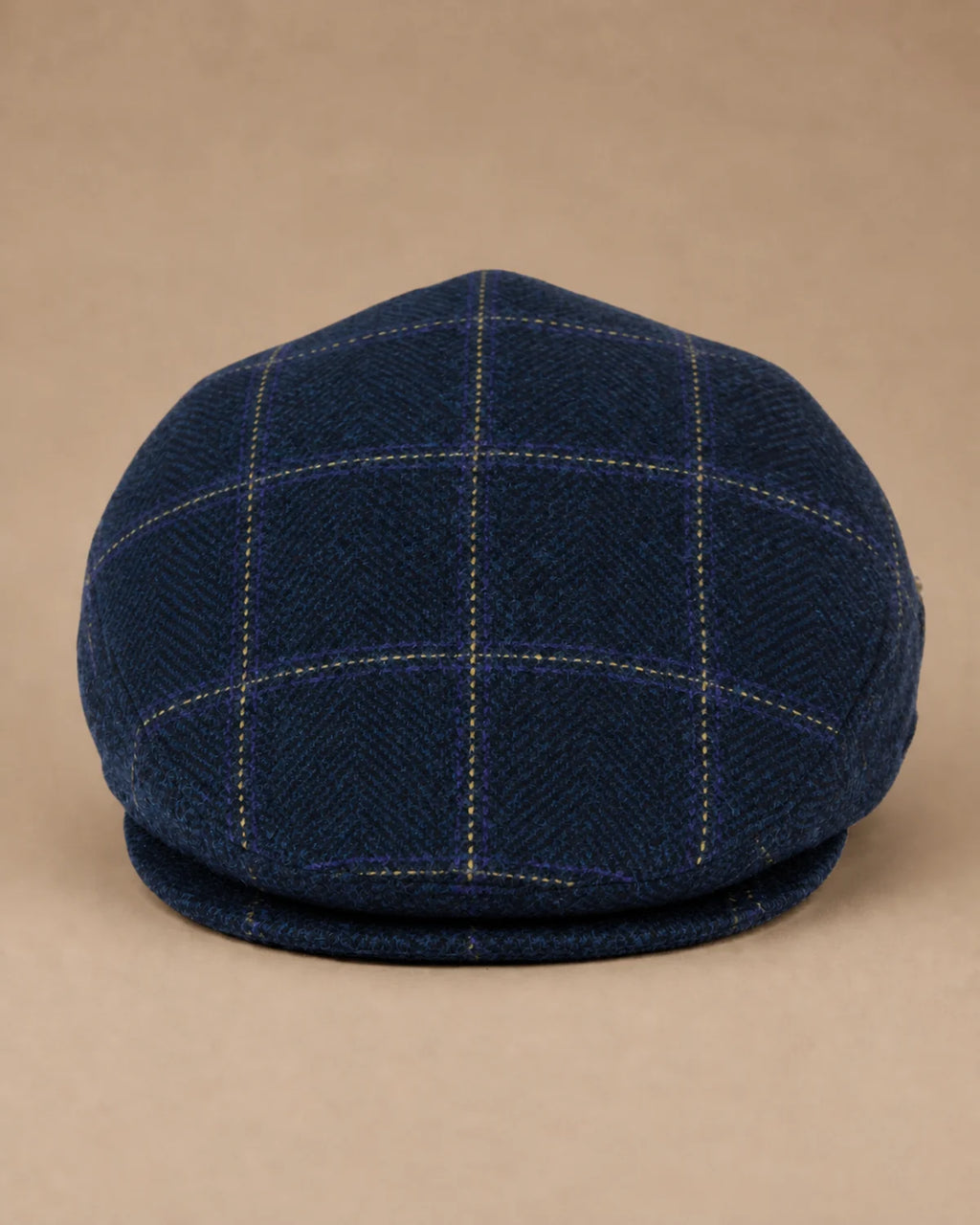 Vista frontal da Boina Masculina Inglesa Lã Tweed Dublin Plaid Blue