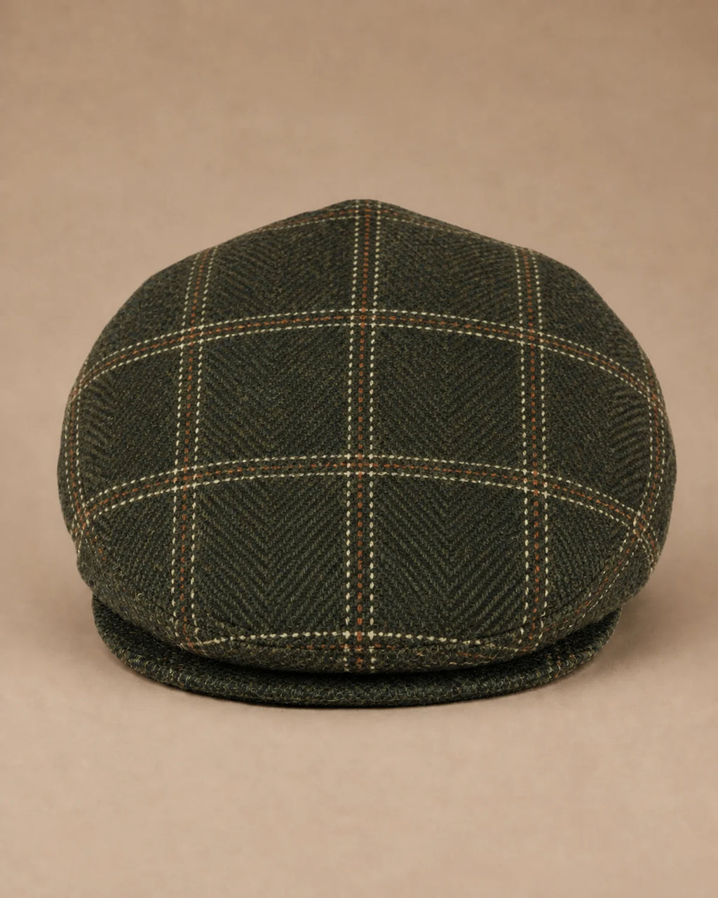 Vista frontal da Boina Masculina Inglesa Lã Tweed Dublin Plaid Green