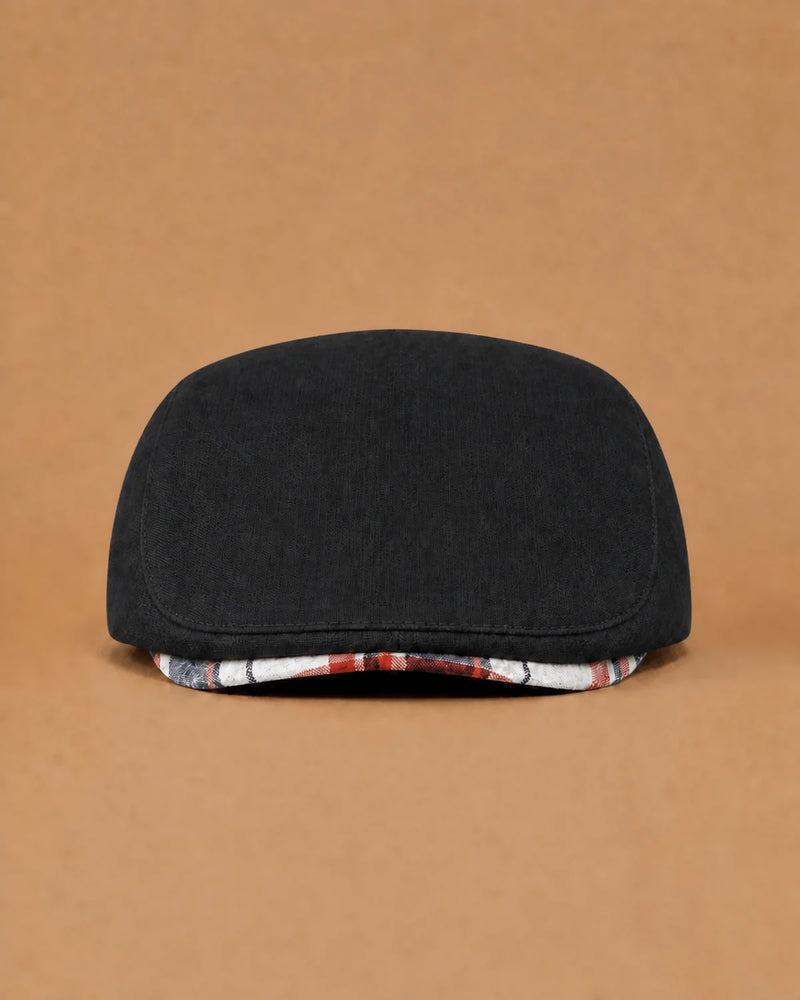 Boina Masculina Inglesa Linho Ascot Black em vista frontal