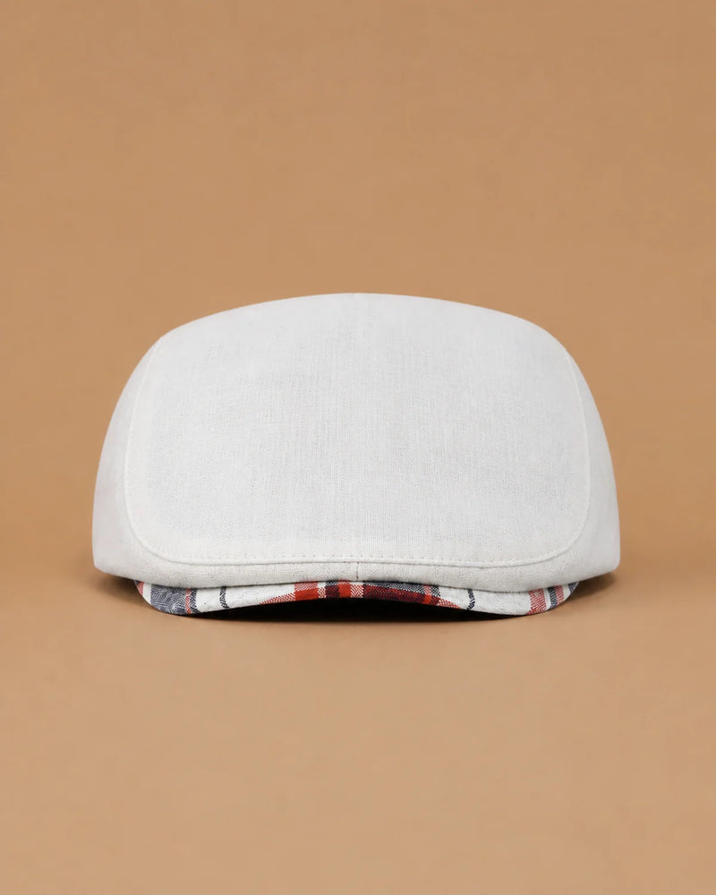 Detalhe frontal da Boina Masculina Inglesa Linho Ascot White