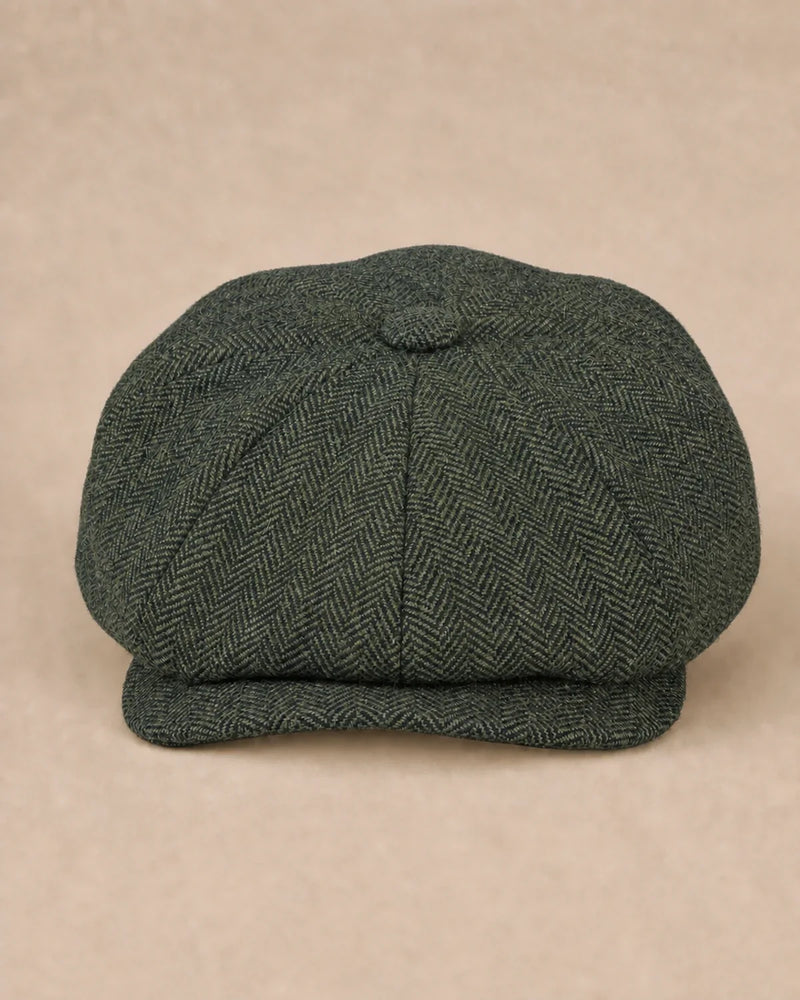 Boina Masculina Italiana Lã Tweed Galway Army Green vista frontal