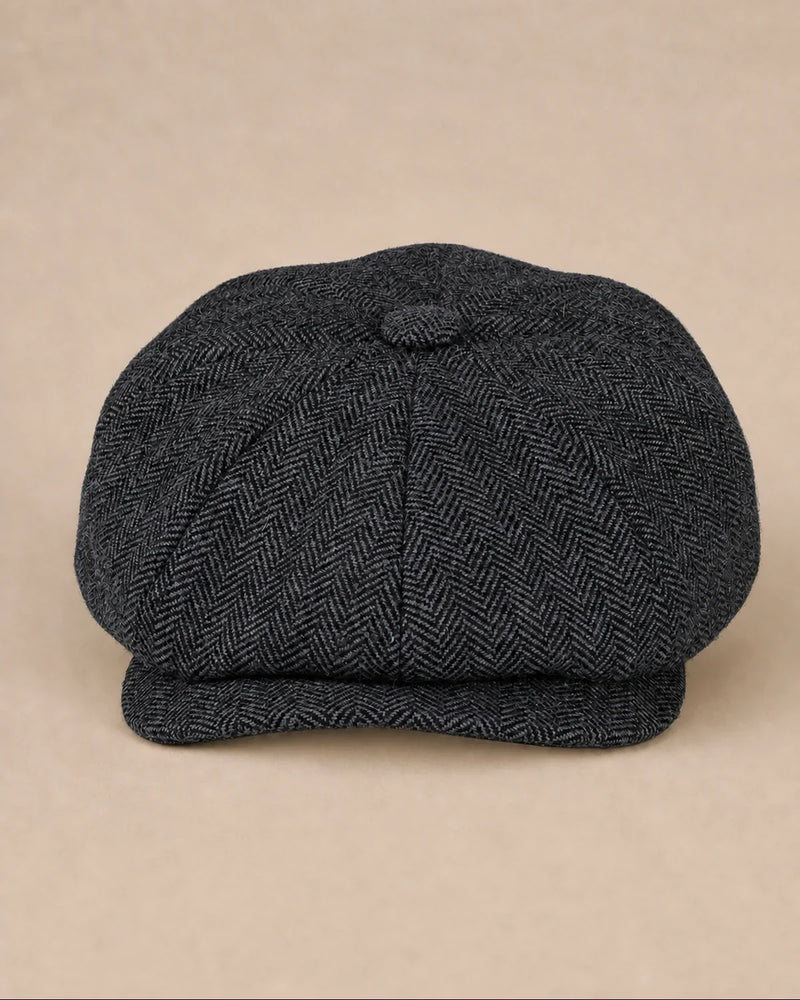 Boina Masculina Italiana Galway Black em tweed - vista frontal