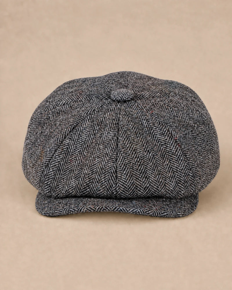 Vista frontal da Boina Galway Flecked Grey de 8 gomos