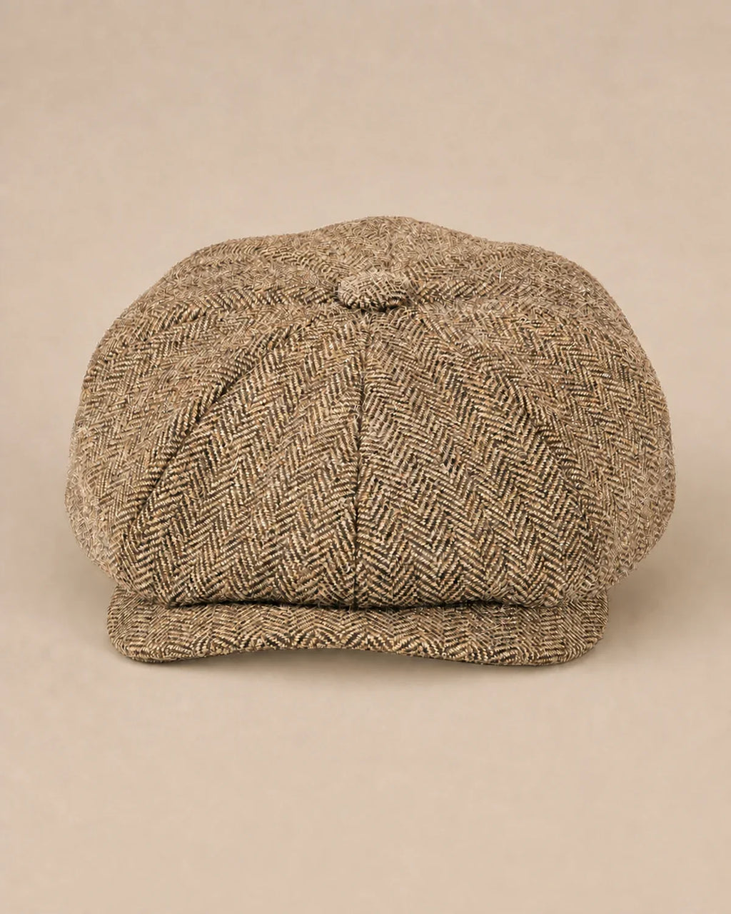Vista frontal da Boina Masculina Italiana Lã Tweed Galway Khaki