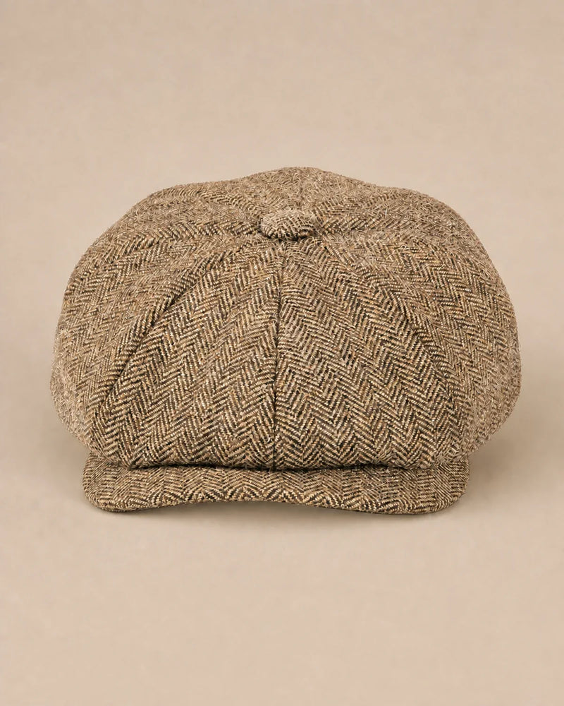 Vista frontal da Boina Masculina Italiana Lã Tweed Galway Khaki