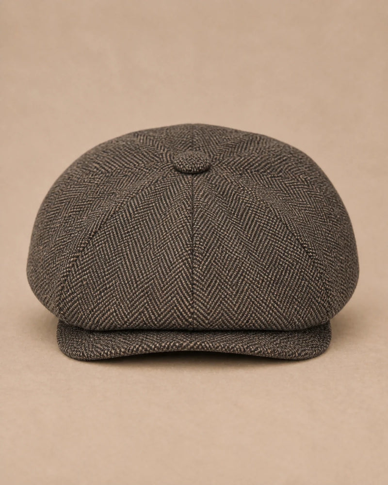 Boina Masculina Italiana Lã Tweed Galway Taupe vista frontal