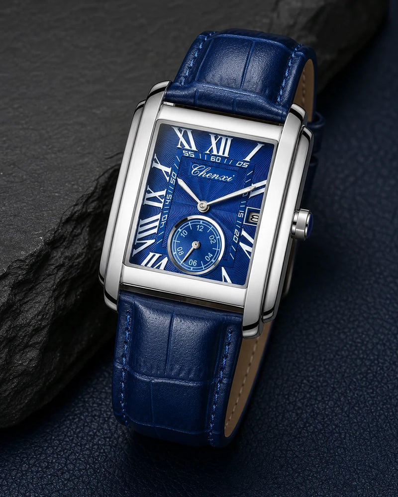 Detalhe do mostrador azul e pulseira do Relógio Masculino Quartz Windsor Blue