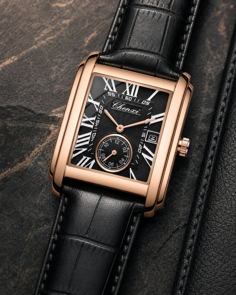 Detalhe do mostrador e pulseira do Relógio Masculino Quartz Windsor Rose Black