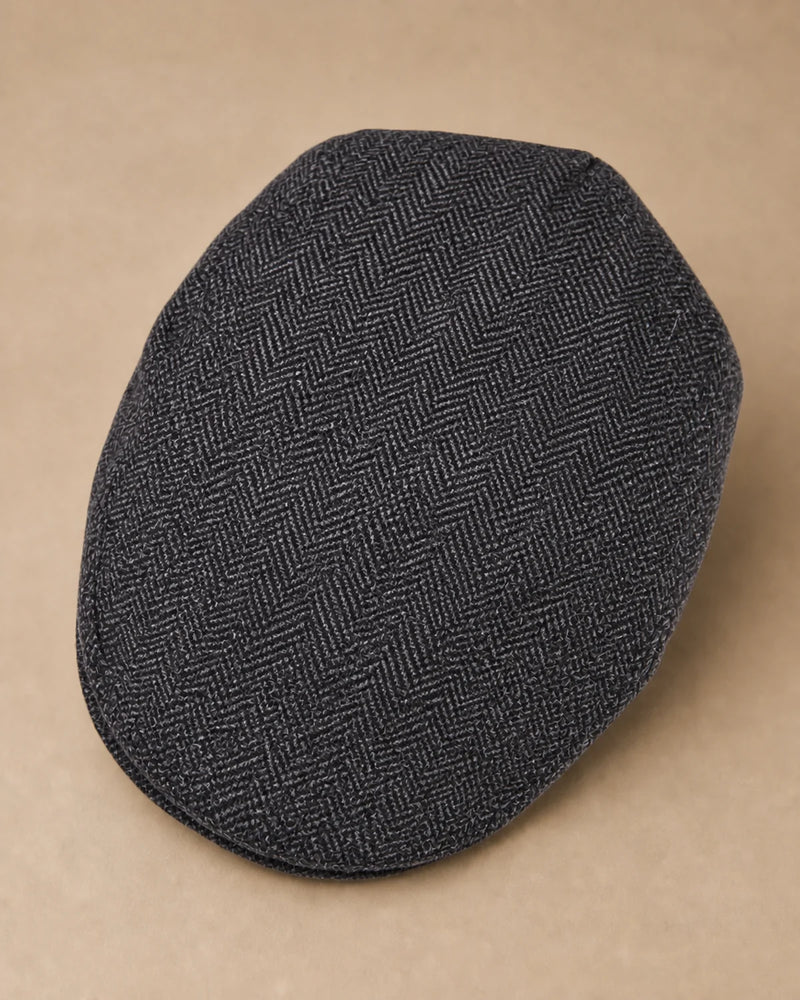 Vista superior da Boina Masculina Inglesa Lã Tweed Dublin Dark Grey