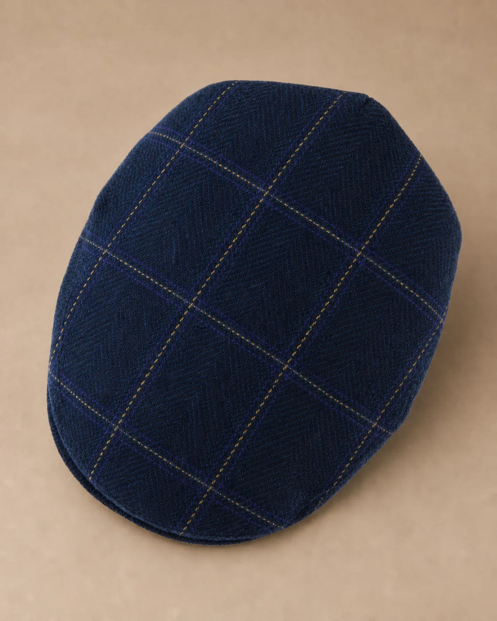 Vista superior da Boina Masculina Inglesa Lã Tweed Dublin Plaid Blue