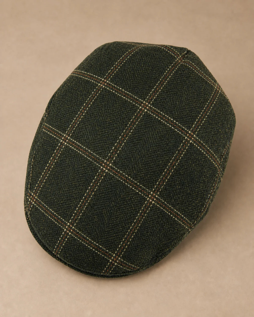 Vista superior da Boina Masculina Inglesa Lã Tweed Dublin Plaid Green