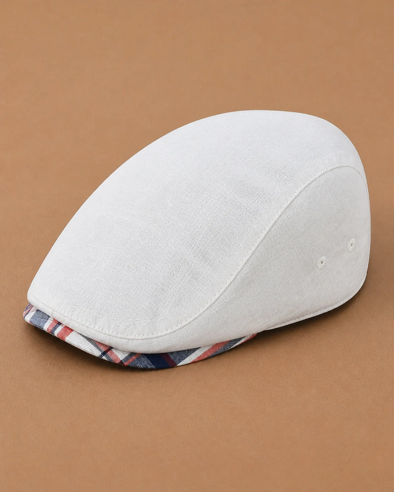 Detalhe superior da Boina Masculina Inglesa Linho Ascot White