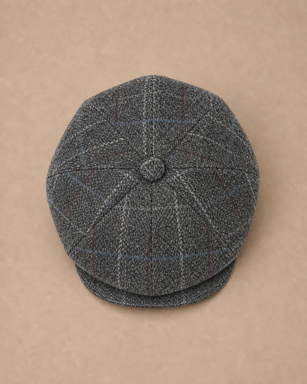 Vista superior da Boina Galway Plaid Grey de 8 gomos