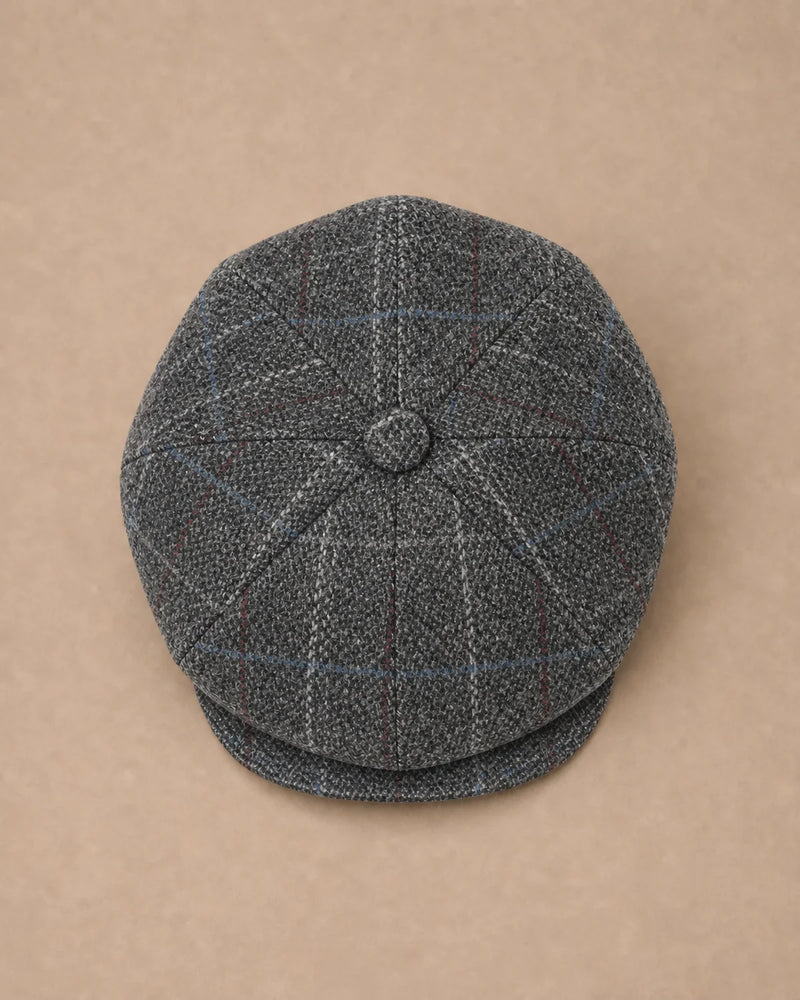 Vista superior da Boina Galway Plaid Grey de 8 gomos