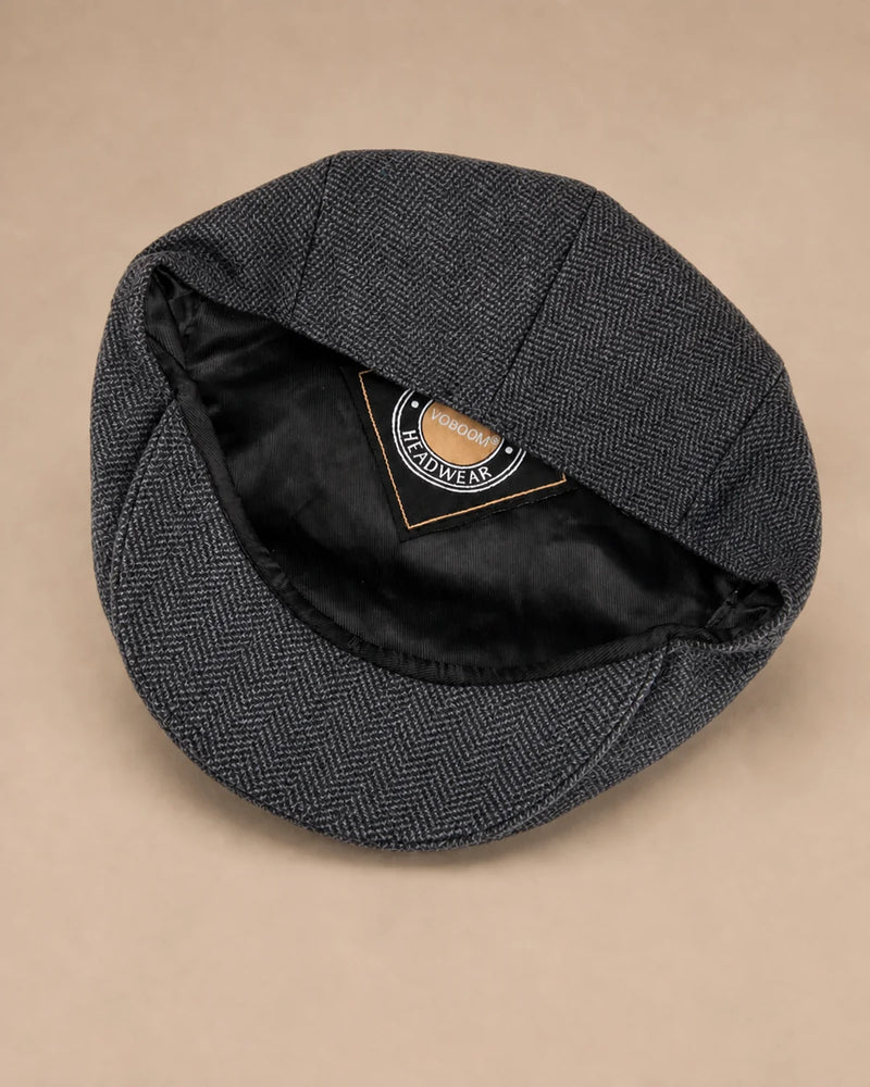 Parte interna da Boina Masculina Inglesa Lã Tweed Dublin Dark Grey com forro