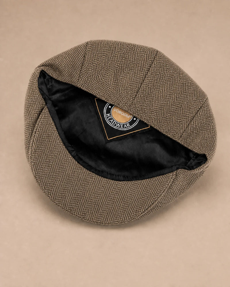 Parte interna da Boina Masculina Inglesa Lã Tweed Dublin Khaki com forro
