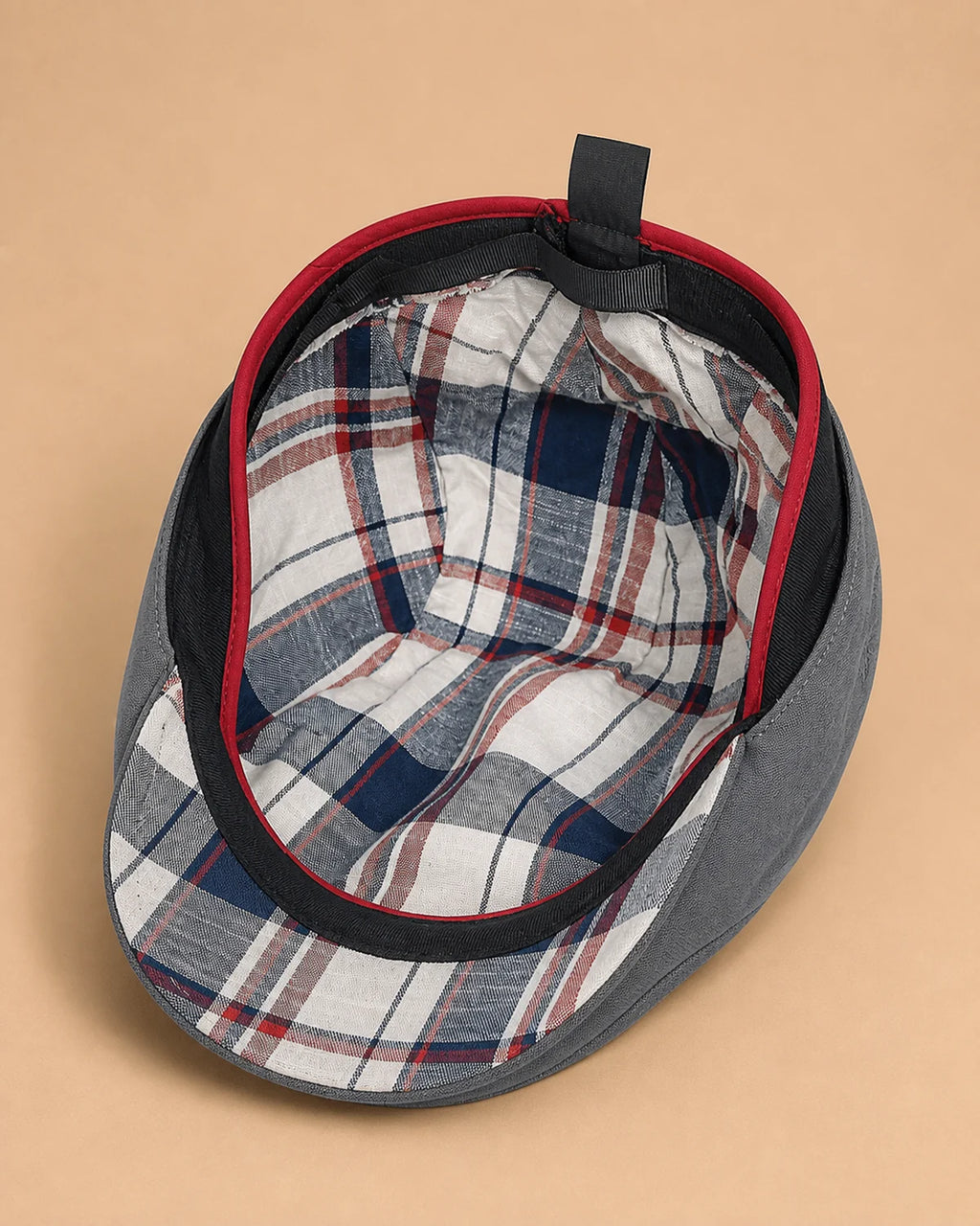 Parte interna xadrez da Boina Masculina Inglesa Linho Ascot Grey