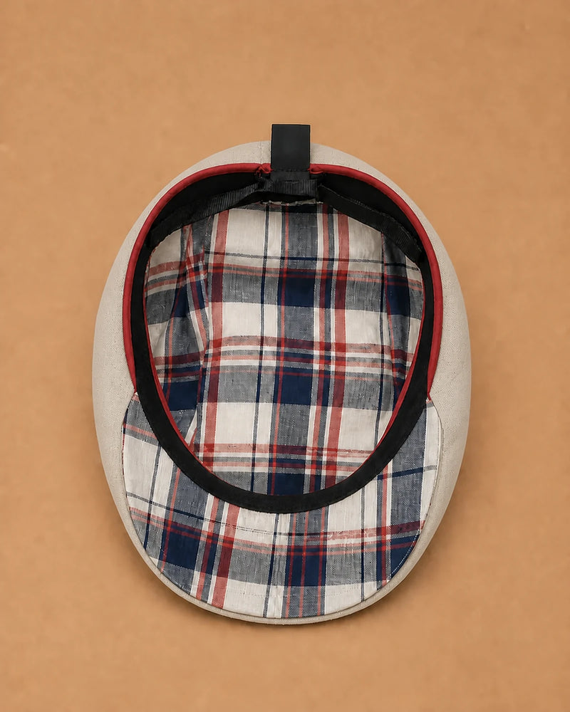 Boina Masculina Inglesa Linho Ascot Khaki mostrando a parte interna
