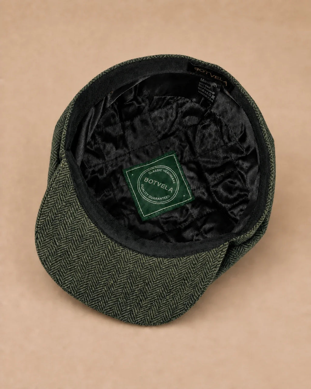 Boina Masculina Italiana Lã Tweed Galway Army Green parte interna e forro