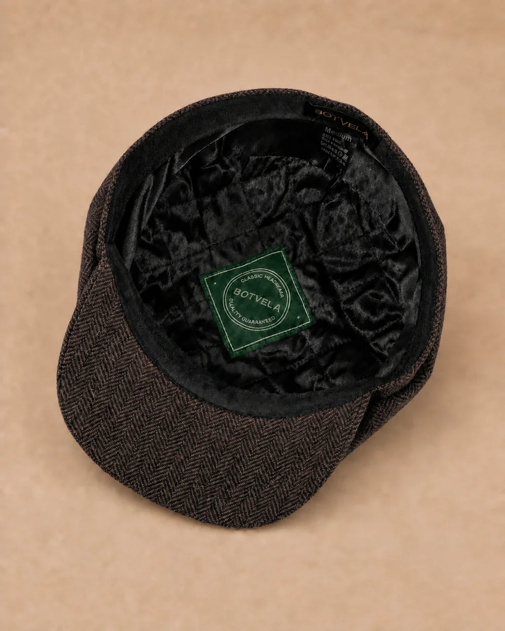 Boina Masculina Italiana Lã Tweed Galway Coffee parte interna e forro