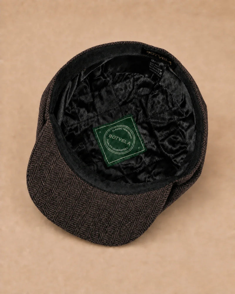 Boina Masculina Italiana Lã Tweed Galway Coffee parte interna e forro