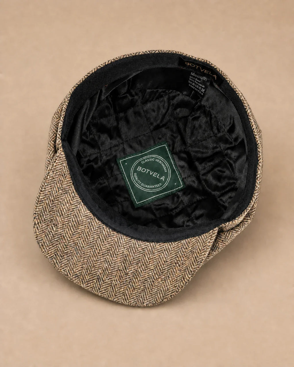 Parte interna da Boina Masculina Italiana Lã Tweed Galway Khaki