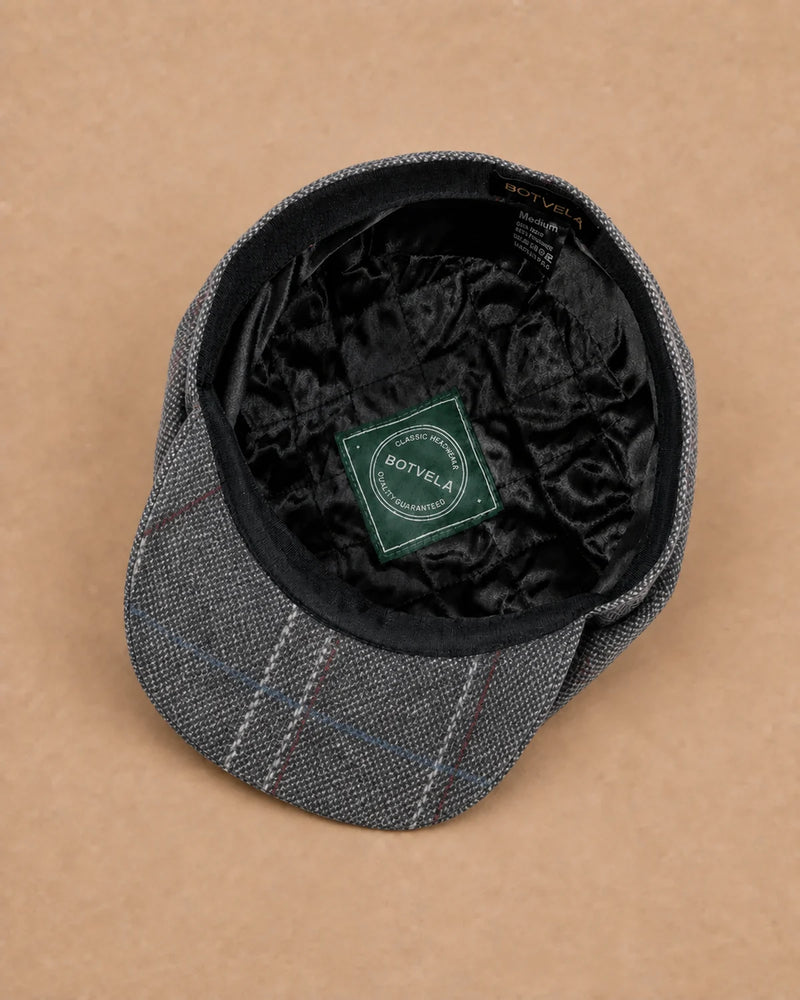 Parte interna da Boina Galway Plaid Grey com forro