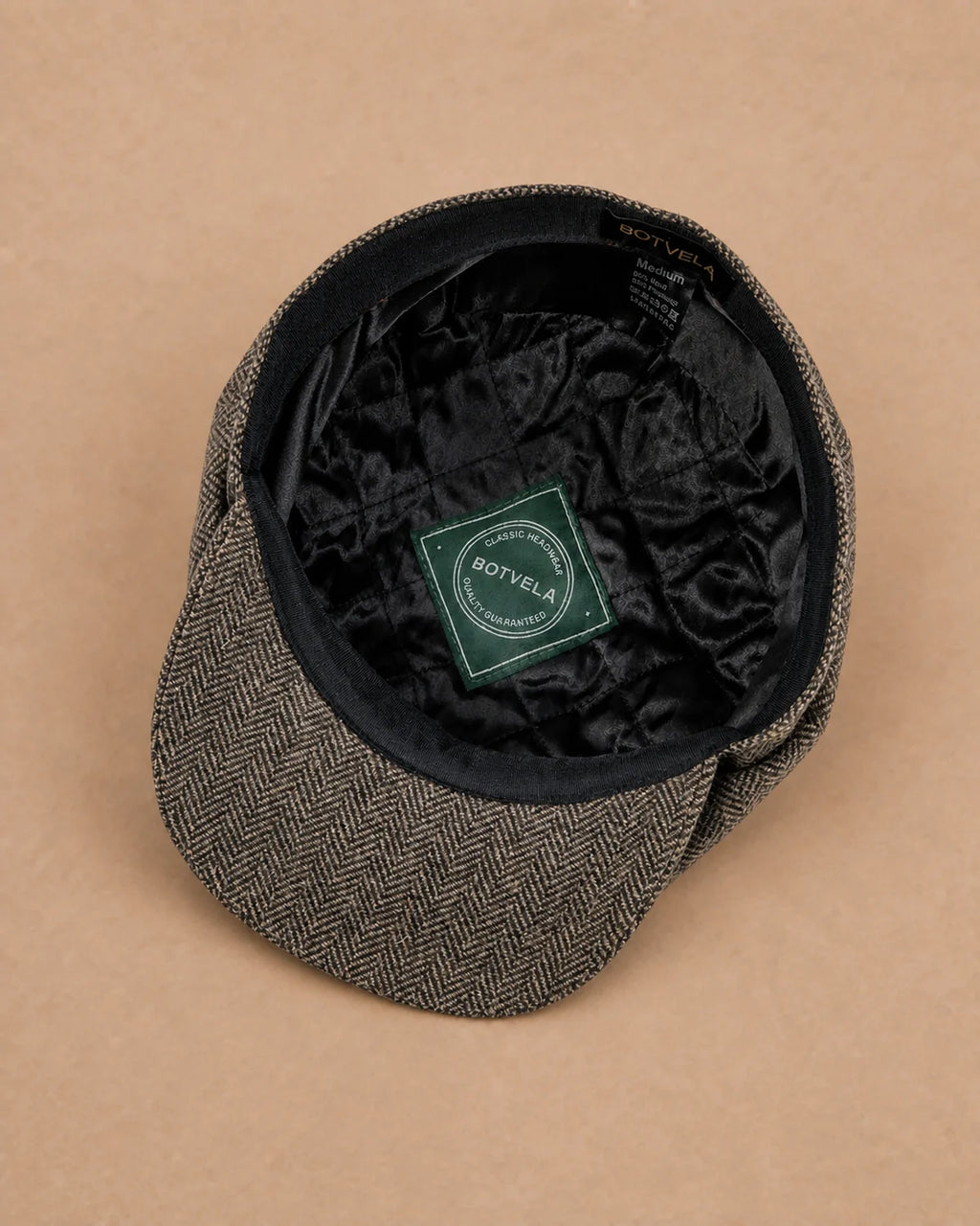 Boina Masculina Italiana Lã Tweed Galway Taupe parte interna e forro