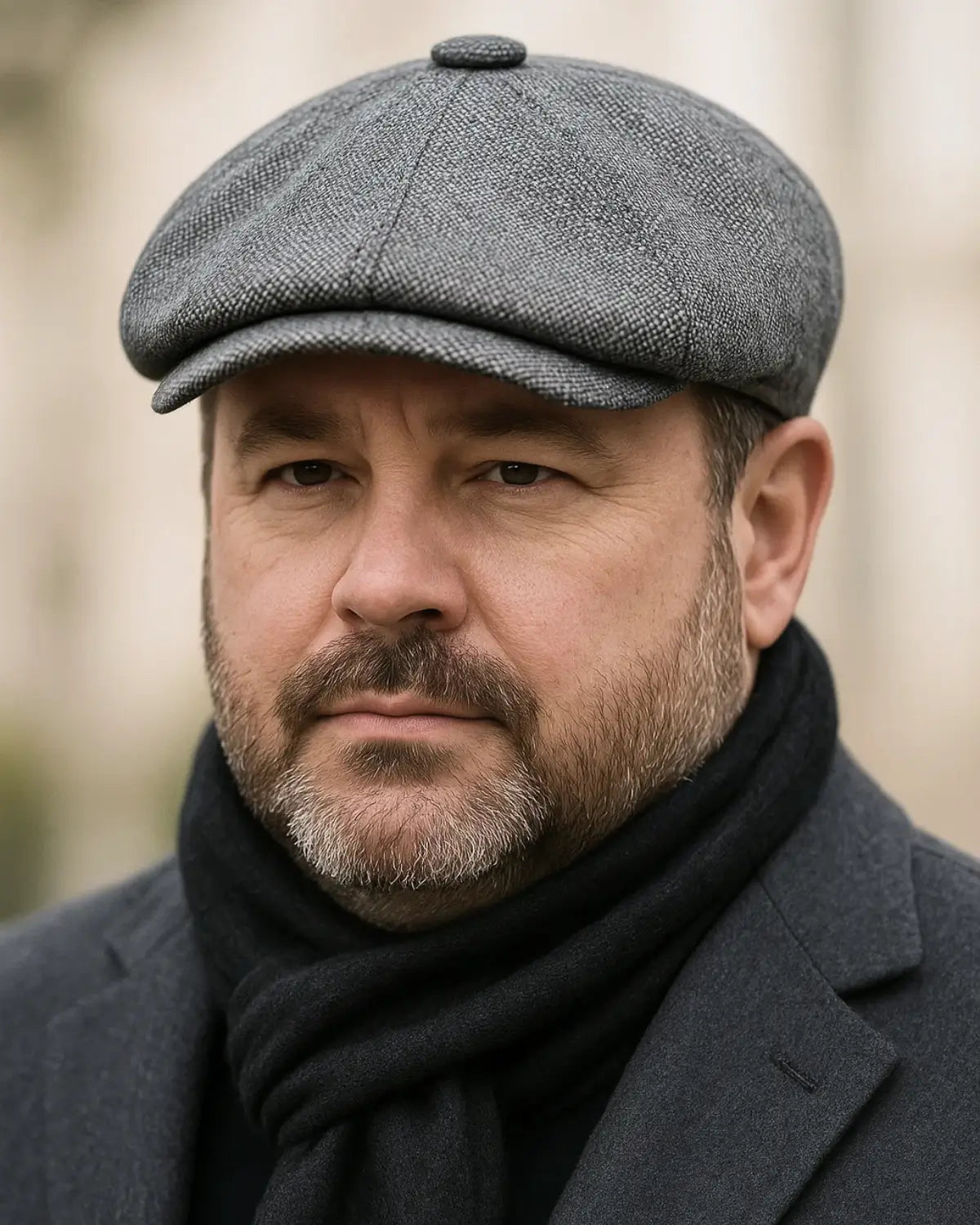 Close-up Boina Masculina Italiana Linho Grey mostrando textura premium e aba italiana

